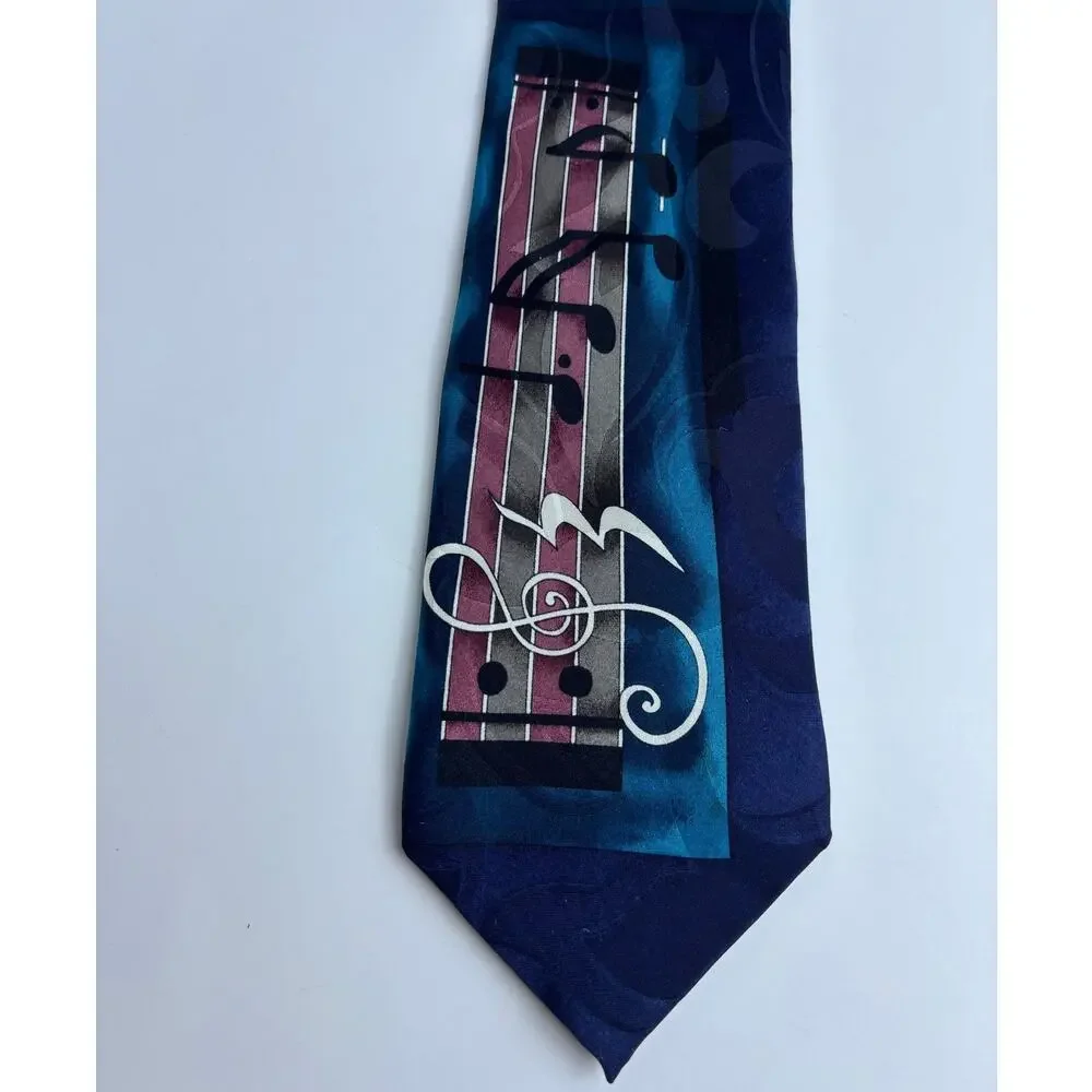 UPBEAT BY ROFFE Neck Tie Ferracci Musical Notes 100% Silk Art to Wear
